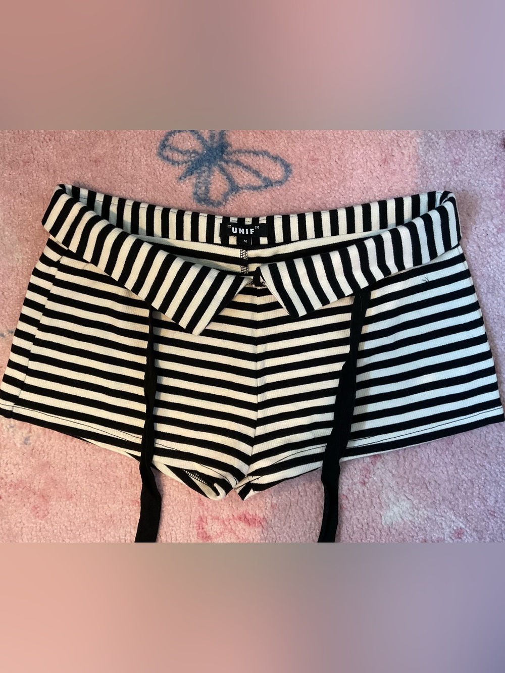 UNIF Black and White Striped Fold Over Shorts